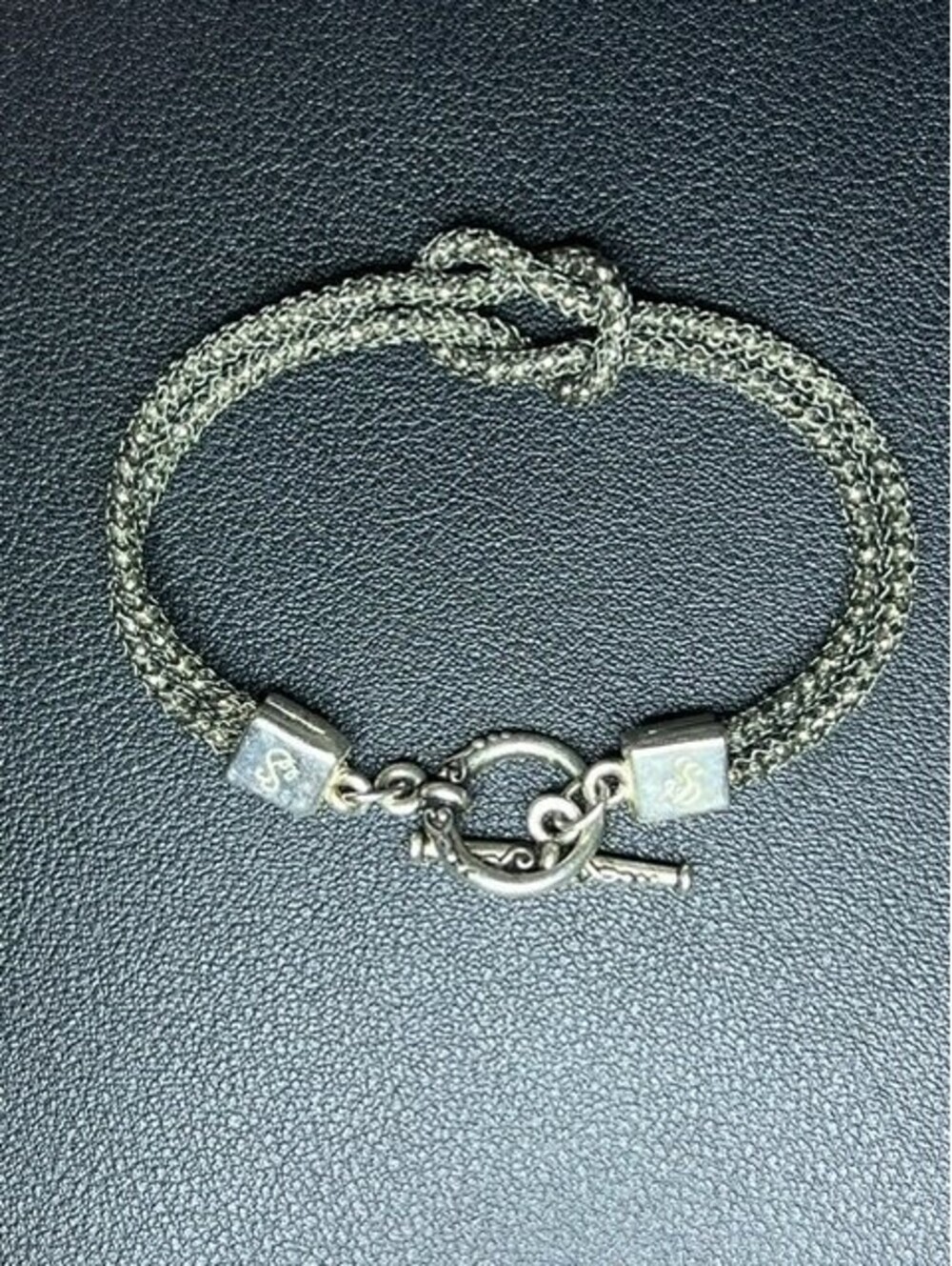 B7374 SS Sterling silver *unmarked Mesh Chain Knot Bracelet Toggle 10g 7.5"